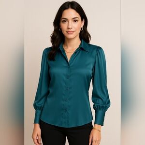 Armani Exchange!Elegant Teal Women's Top 100% Silk